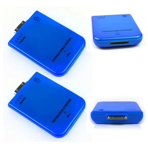 2X 2800MAH PORTABLE EXTERNAL BLUE BATTERY CHARGER 30-PIN IPHONE 4S 4 IPOD NANO - Zdjęcie 1 z 1