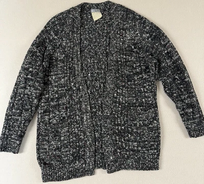 Vtg Esprit Cardigan Sweater Marbled Black White Flecked Cable Knit Academia Med - Image 1 of 4