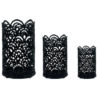 Bergamo Art Set of 3 Aluminum Hurricane Candle Holder in Black - Image 1 of 4
