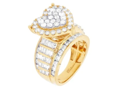 Baguette 3/10 CT Real Diamond Heart Cluster Engagement / Wedding Ring 16MM Sz... - Image 1 of 4