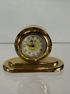 Clock Miniature - Focus Clock Quartz Movement Japan Brass Need Battery Mantel - Picture 1 of 6