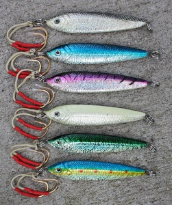 Fish Mega Bait Jigs 6 Pcs 184g 5 "Butterfly Rigged w / Assist Hooks Free Bag - Imagen 1 de 3