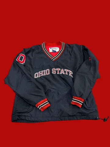 Ohio State Buckeyes Champion Black Lined Pullover Spell Out VTG Jacket Large Cover