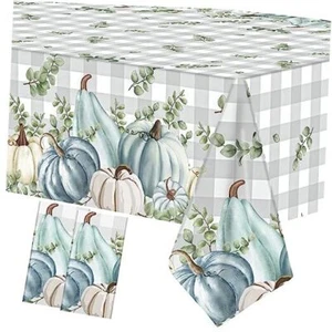 PCS Pumpkin Plastic Tablecloth Fall Plaid Table Covers Disposable Blue 2 - Bild 1 von 8