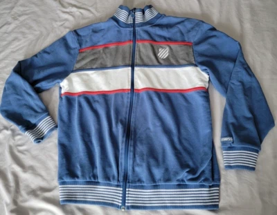 Vintage K-SWISS Full Zip Sweatshirt Tennis Track Jacket size L Retro Blue Stripe - Image 1 of 4