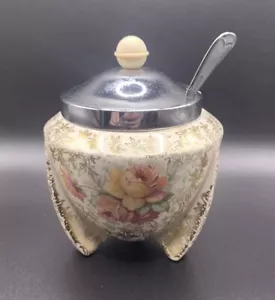 Art Deco A J Wilkinson “Celtic Rose” Lidded Preserve Pot With Spoon - Picture 1 of 6