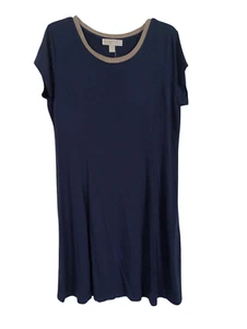 Michael Kors Dress XL Navy Metallic Gold Neckband Stretch Pullover Cap Sleeve - Picture 1 of 8