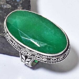 Simulated Emerald Handmade Antique Design Ring Jewelry US Size-8.25 AR 63310