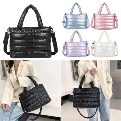 Quilted Puffy Handbag Down Cotton Padded Shoulder Bag Puffer Tote Bag - image 1 of 4