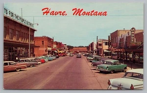 Postcard Third 3rd Avenue Havre Montana '58 Chrysler Saratoga '54 Ford Mainline - Picture 1 of 2