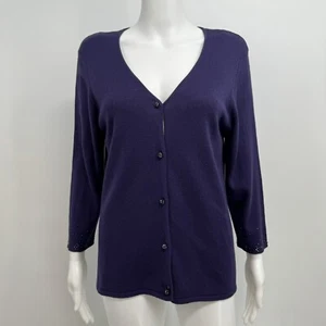 NWT Talbots Womens Cardigan Sweater Women L Purple Cashmere Silk Blend Beaded - Picture 1 of 10