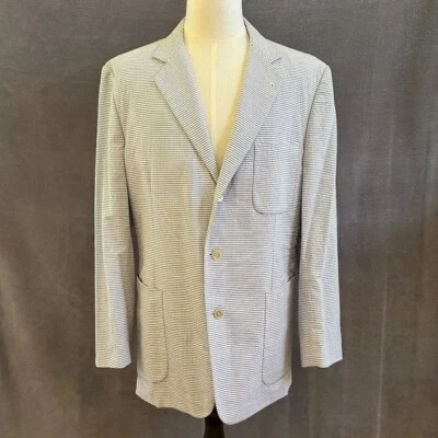 Abrigo deportivo Henry Jacobson 100% algodón azul/blanco horizontal seersucker 3 botones. Foto 1 de 4