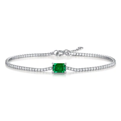 1CT Radiant Cut Lab Created Emerald Diamond Tennis Bracelet 14K White Gold Cover - Image 1 of 4