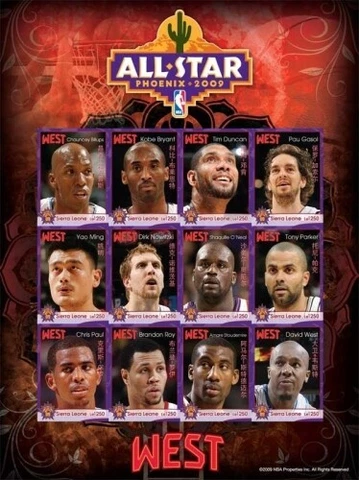 Sierra Leone - NBA 2009 ALL STARS - KOBE BRYANT - Sheet of 12 Stamps - MNH Cover