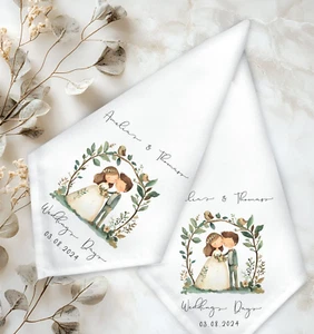 Personalised couple  theme  wedding fabric napkin set, table wear, dinning gift - Picture 1 of 2