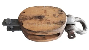 Antique Wooden Hoist Pulley Single Wheel Block - Picture 1 of 3