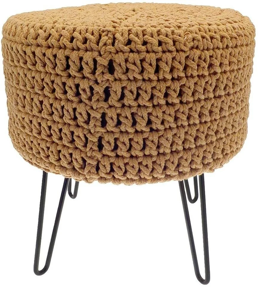 KNITTED STONE FOOT STOOL POUFFE WITH INDUSTRIAL STYLE BLACK LEGS WAS £60 NOW £40 - Image 1 of 1