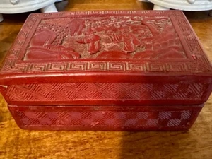 CAJA DE LACA DE CINABRIO TALLADA VINTAGE - Imagen 1 de 12