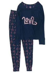 Womens Blue Candycane Love Christmas Holiday Pajamas Soft Knit Sleep Set - Picture 1 of 2