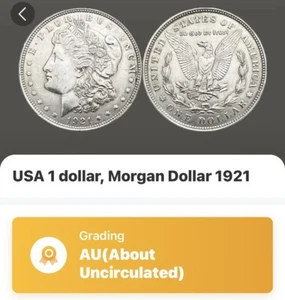 1921 Morgan Silver Dollar, US $1, Circulated, About Uncirculated Condition - Picture 1 of 4