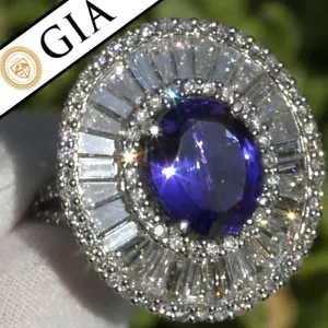 GIA Certif. 12.50ct Natural D-BLOCK TANZANITE Diamond ESTATE 14K WHITE GOLD RING - Picture 1 of 12