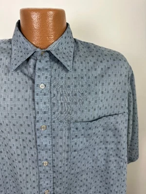 Vintage 80s Button Up Shirt Men XL Geometric Jacuqard Lightweight Blue Impact - Image 1 of 4