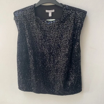 H&M Womens Black sleeveless Sequin Top best/Tank With Shoulder Pads Size XS - Image 1 of 4