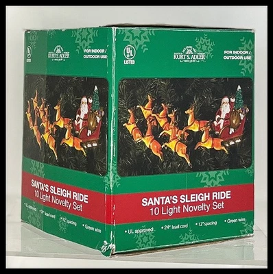 Kurt Adler Santa's Sleigh Ride 10 Light Novelty Set | NOS | Christmas - Image 1 of 4
