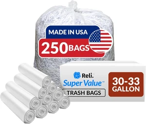 Sacchetti spazzatura 30-33 galloni resistenti | 250 pezzi sfusi | sacchetti spazzatura grandi trasparenti 30+ - Foto 1 di 12