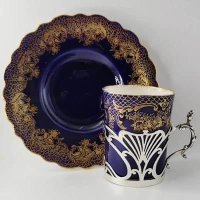 1916 - SOLID SILVER OVERLAY - COFFEE CUP - ART DECO / NOUVEAU ANTIQUE VINTAGE - image 1 of 4