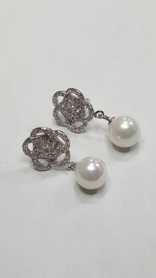 ORECCHINI IN ARGENTO 925 PENDENTE FIORE E PERLA PENDENTE (AMFO0007) - Immagine 1 di 3