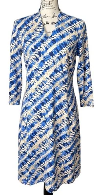 Vestido de tela J. Mclaughlin Catalina manga 3/4 azul crema estampado abstracto talla S Foto 1 de 4