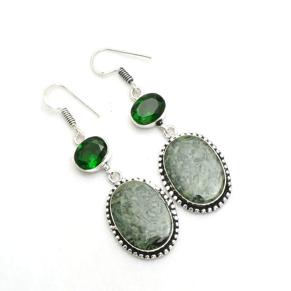 Star Galaxy Green Quartz Gemstone Drop Dangle Earrings Jewelry 1.8" AE-90279 - Image 1 of 1