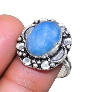 Faceted Blue Chalcedony Gemstone Handmade 925 Sterling Silver Jewelry Ring 8" s1 - Picture 1 of 5