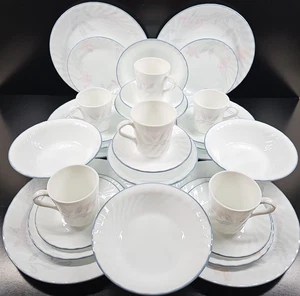 (6) Corelle Pink Trio 5 Piece Place Setting Corning Floral Microwave Dishes Lot - Picture 1 of 24