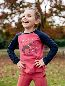 LeMieux Mini Jamie Chancer Long Sleeve Top Cranberry | Cotton, Pony Applique - Picture 1 of 7