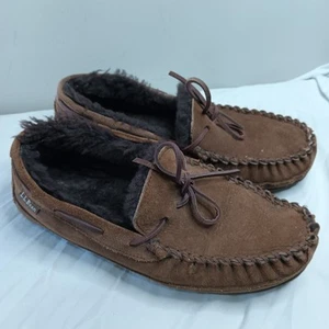 L.L. BEAN handgenäht Sherpa/Pelz gefütterte Hausschuhe Mokassin Herren Gr. 10 braun #71341 - Bild 1 von 7