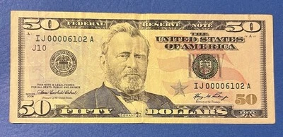 $50 FIFTY Dollar Bill Note Series 2006 Low Serial Number 00006102 Circulated - Image 1 of 2