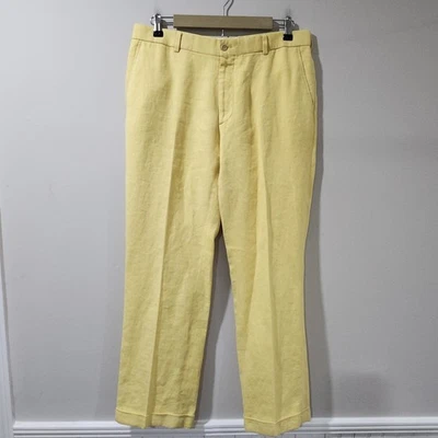 Pantalones Ralph Lauren Etiqueta Púrpura 100% Cáñamo Pantalones Plisados Puños 34x30 Italia Foto 1 de 4