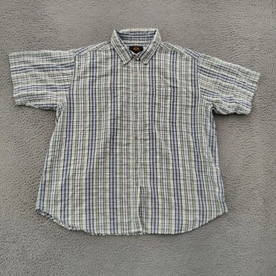 Camisa Route 66 Para Hombre 2XL Azul Verde A Cuadros Manga Corta Botón Delantero Algodón Informal Foto 1 de 4