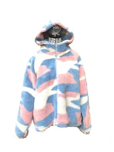 UGG ALL GENDER PRIDE STRIPES SHERPA FAUX FUR HOODIE LOOSE JACKET COAT Size S/M - Picture 1 of 9