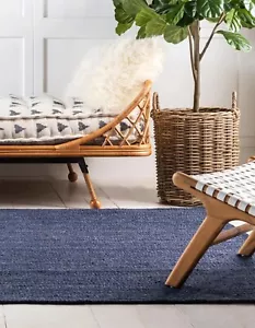 Rug Blue Dye Jute 100% Handmade Rectangle Home Living Room Decor Rustic Look Rug - Picture 1 of 7