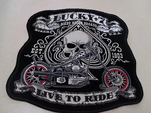 COLLECTIBLE LUCKY 7 LIVE TO RID SKULL MOTORCYCLE BIKER PATCH 10 1/2 INCH TALL - Foto 1 di 2
