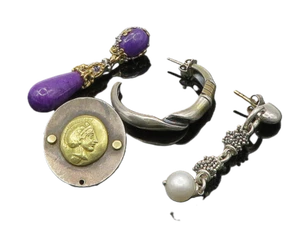 DESIGNER 925 Silver & 14K GOLD  Vintage Pearl Lot Single Earrings  EG11383 - Picture 1 of 6