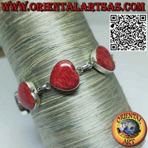 Bracciale in argento 925 ‰ con sette cuori di madrepore rosse (corallo) - Imagen 1 de 6