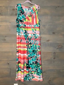 New Direction Womens Maxi Dress Size XL Colorful sleeveless v neck casual summer - Picture 1 of 9