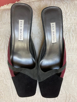 *ANN MARINO** BLACK SUEDE MULE PUMPS KITTEN HEEL, Size 8 1/2 N Excellent! - Image 1 of 4