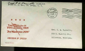 1944 WW2 PATRIOTIC SHERMAN #7948 COZART PUBLISHER "FREE" & MILITARY BASE - Bild 1 von 1