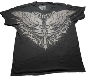 Affliction Streetwear Vintage Affliction Skull Cross Wing Grunge Nero 2XL Y2K - Foto 1 di 6