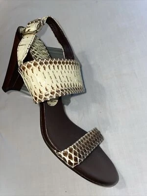 Stuart Weitzman Dress Shoes Womens 9 M Tan Brown Snakeskin Ankle Strap Buckle - Image 1 of 4